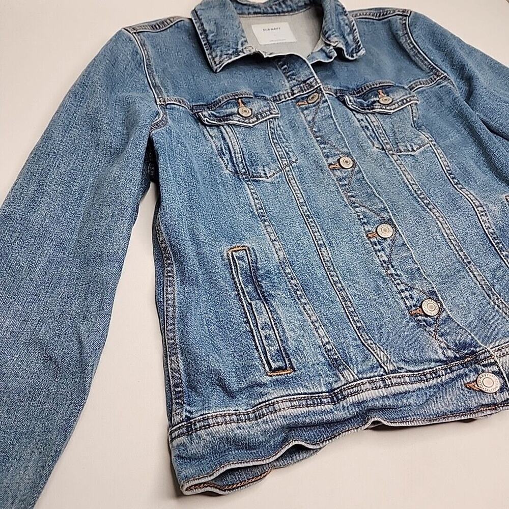Women's Old Navy Large Blue Denim Trucker Jacket Cotton 1% Spandex Stretch - Picture 8 of 13